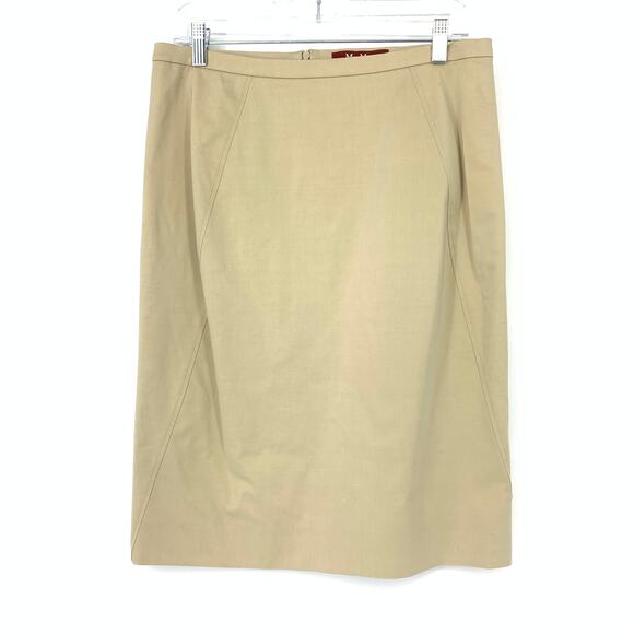 Max Mara Women's Apx Sz 10 A-Line Pencil Skirt Flat Front Back Zipper Solid Tan